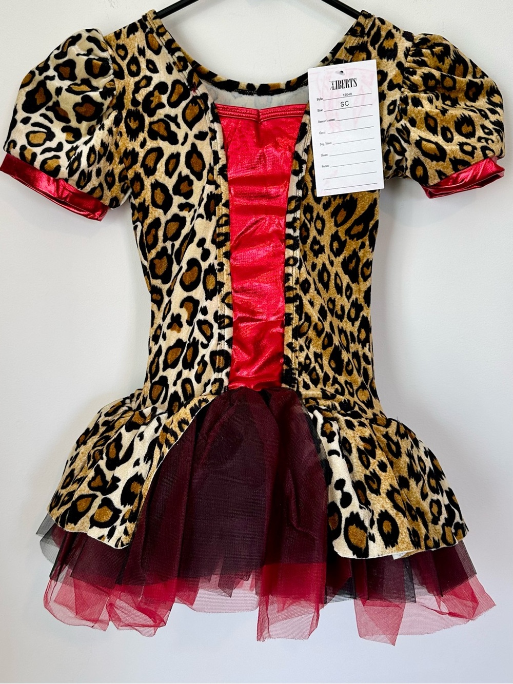 NWT Leopard Print Dance Costume Dress with Red Accents - Size: SC